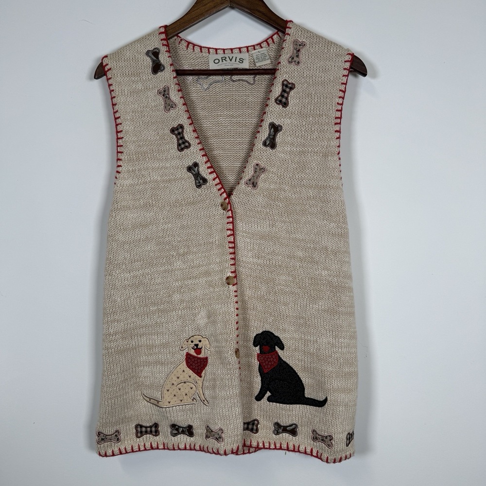 Orvis Womens Knit Dog Lover Best Granny Best Patchwork Size l